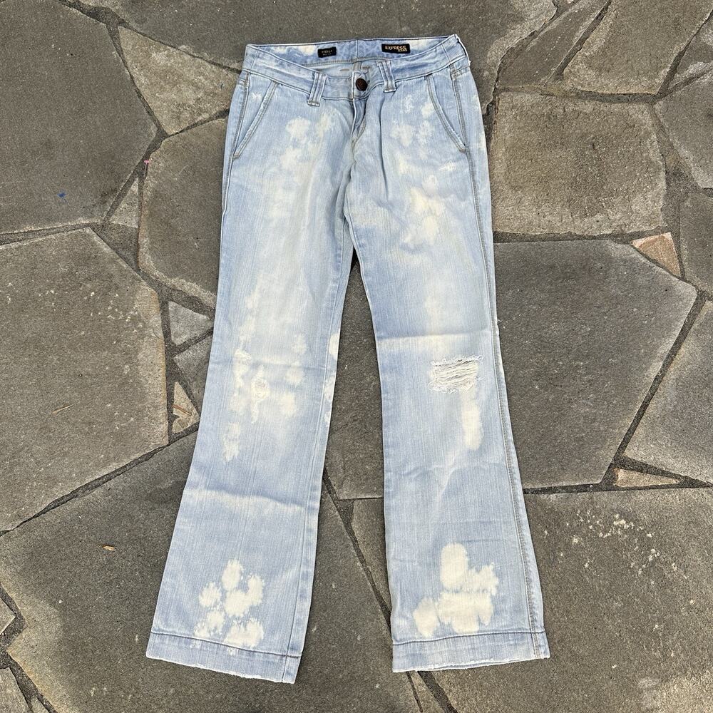 Express Bootcut Jeans Womens 4 Stella Light Wash Embroidered Bleach Dye Denim